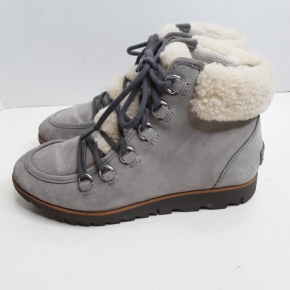 SOREL Women's Winter Ankle Boot size 6.5M Grey Suede Sherpa-Trimmed - Picture 7 of 11